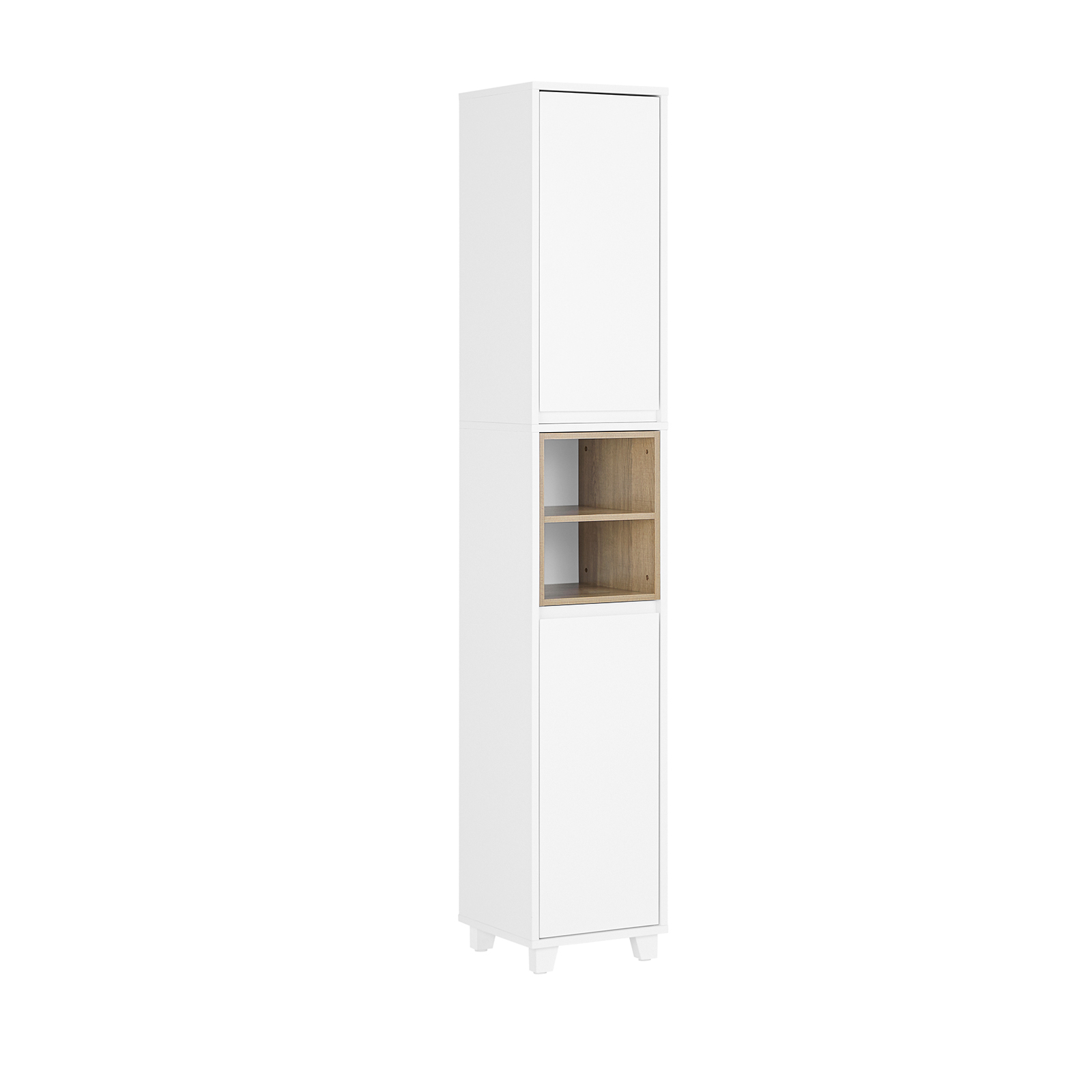 SoBuy Armario de Suelo para Baño con 2 Compartimentos Abiertos Mueble Columna de Baño con 2 Puertas y 5 Estantes 30 x 30 x 170 cm Blanco BZR147-W ES
