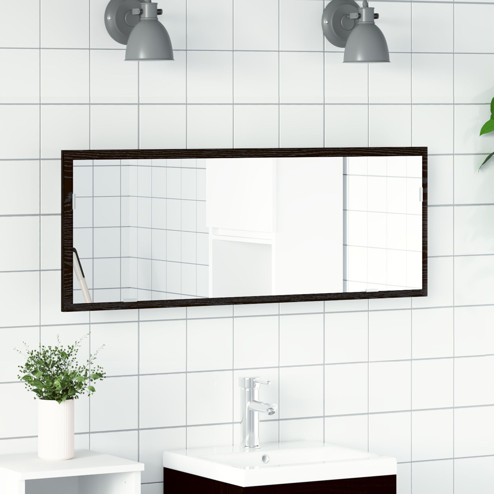 Espejo de baño LED vidaXL Negro Roble 100x8,5x37 cm Madera de ingeniería