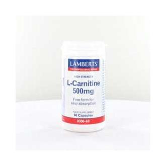 Lamberts L-Carnitina 500Mg 60 (8306) - Pura - Forma Libre - Fácil Absorción - Transporta ácidos Grasos - Eliminación de Productos de Desecho