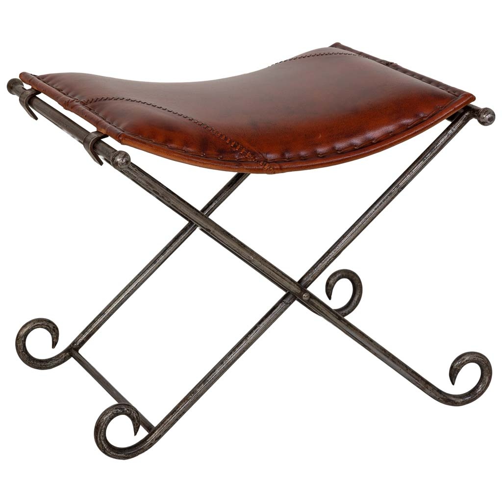 Wonderlust Deco - Taburete marrón con patas de metal 50x45x45h cm Marrón 50x45x45h cm
