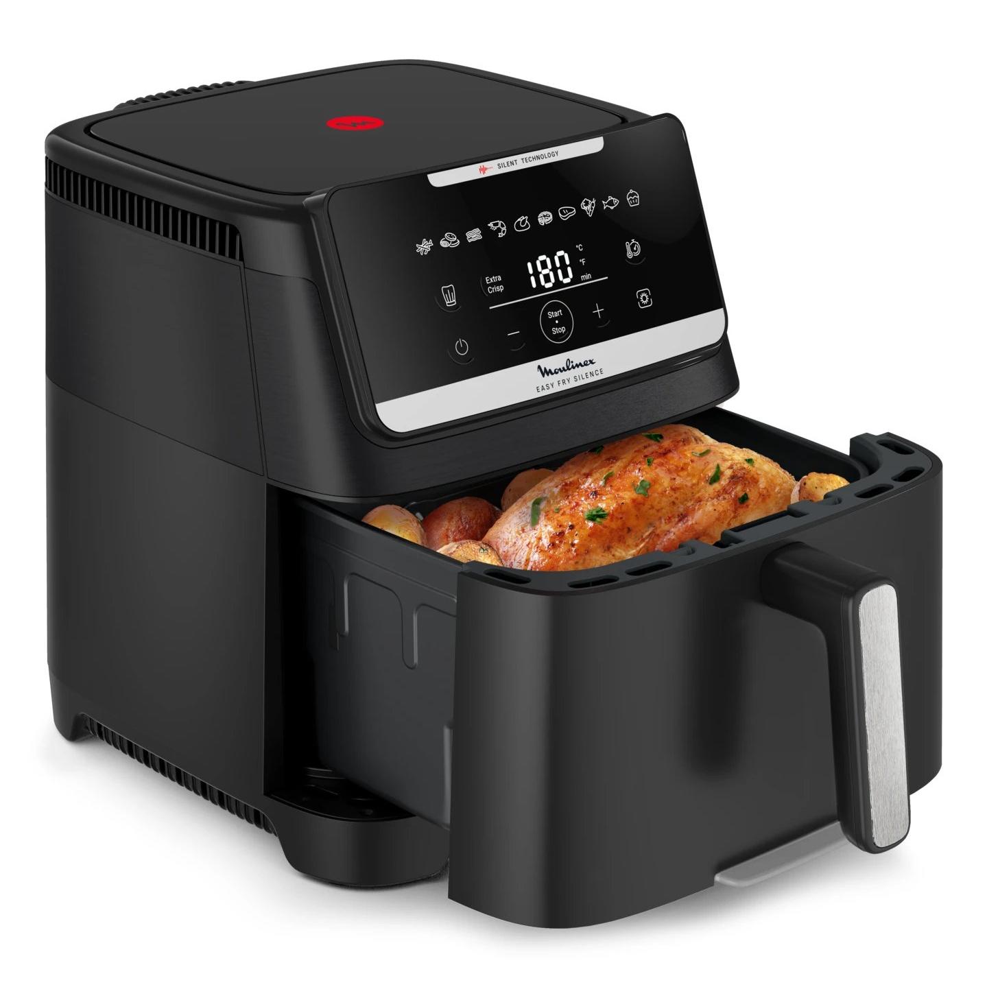 Moulinex - Freidora de aire EZ8428F0 de 7 L y 1800 W con 10 programas automáticos, diseño compacto y silencioso, color negro