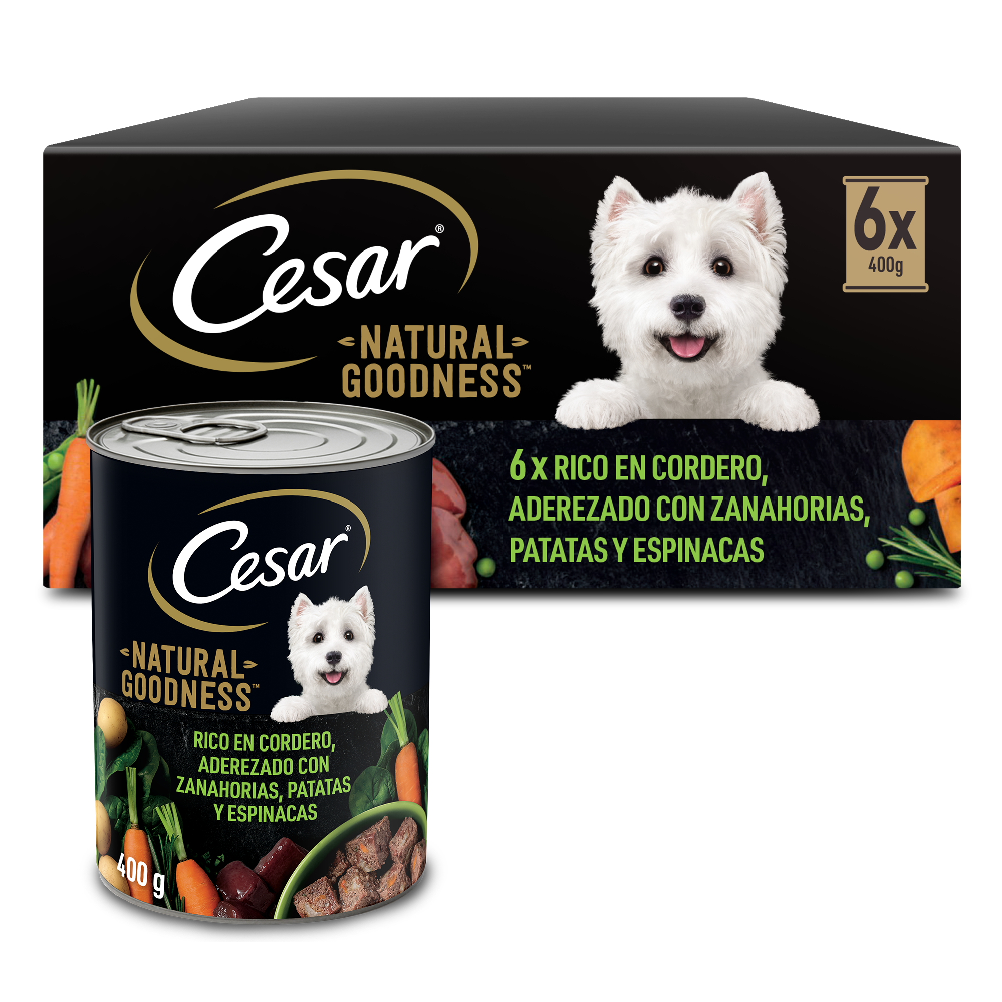 Cesar - Cesar Natural Goodness Comida Húmeda para Perros Adultos con Cordero, Pack 10 Latas x 400g