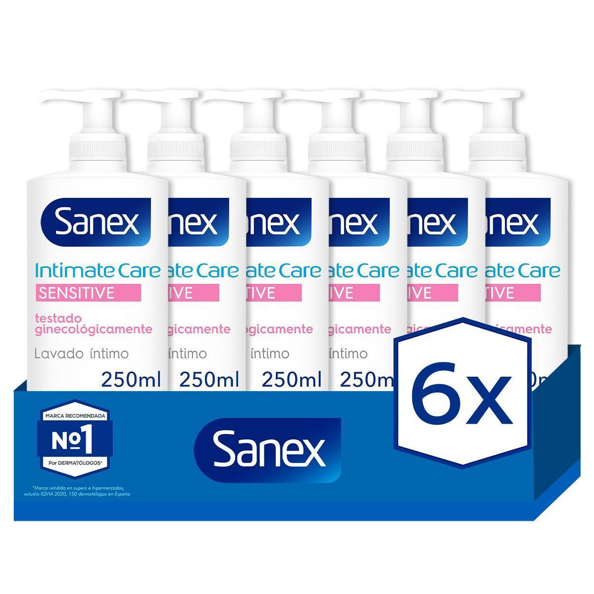 Sanex - Gel lavado íntimo SANEX Intimate Care, pieles sensibles hipoalergénico 250ml. Pack 6