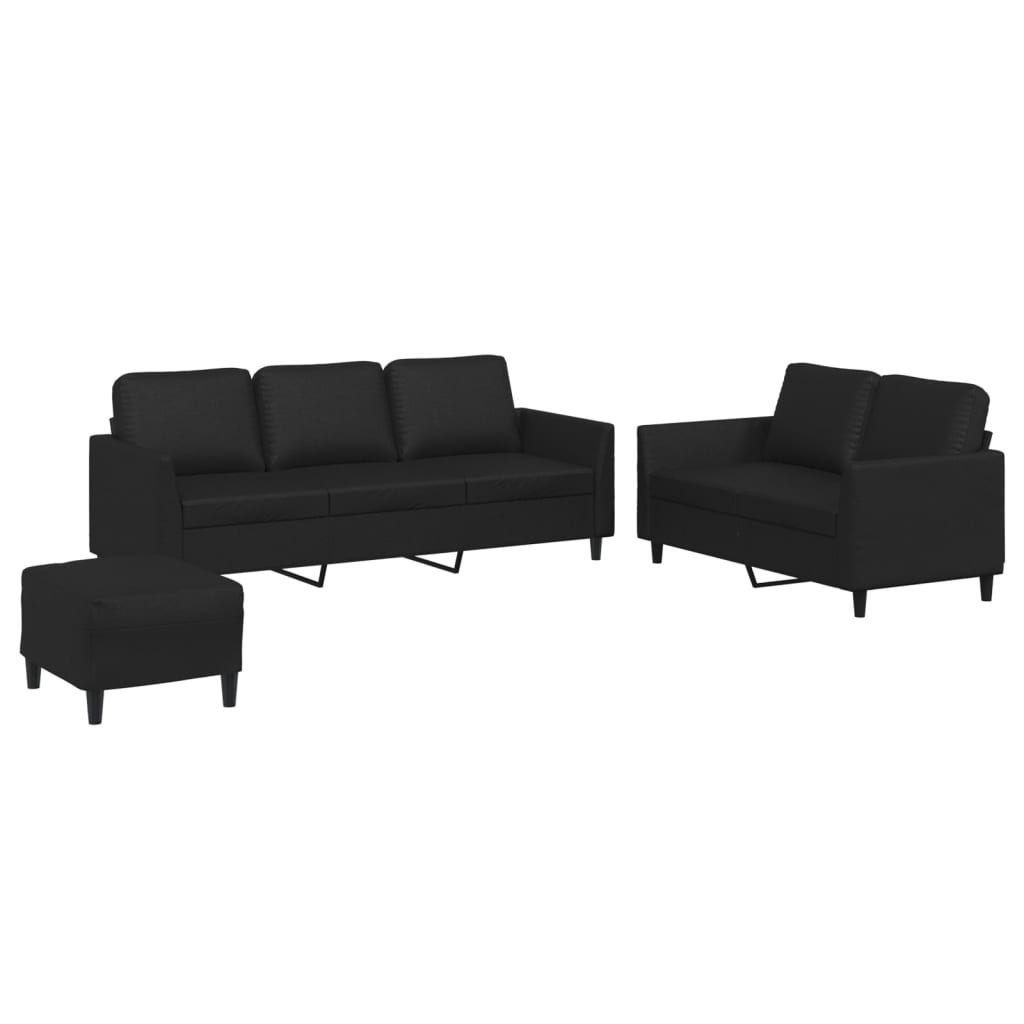 vidaXL Juego de sofás con cojines 3 piezas cuero sintético negro
