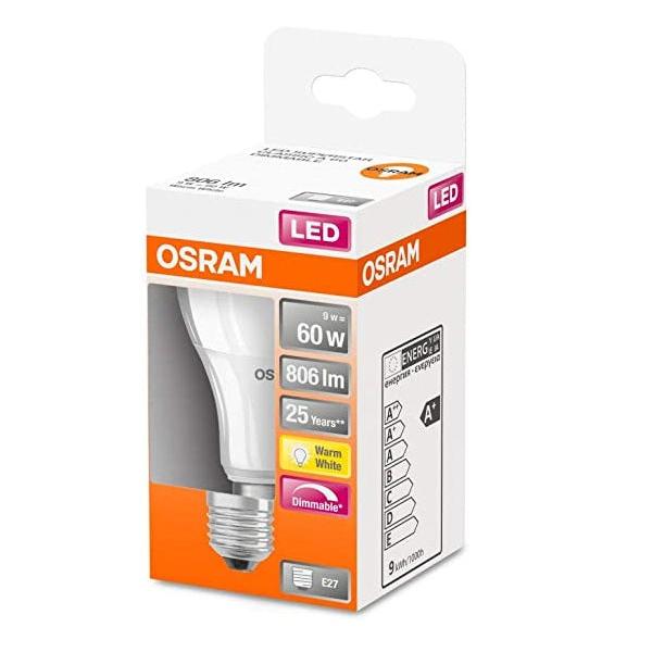 LEDVANCE - Bombilla LED A60 8,5 W 827 E27 LEDVANCE (1L92) con 806 lm y 10.000 horas de duración, ideal para lámpara techo, lámpara mesita noche y apliques pared interior