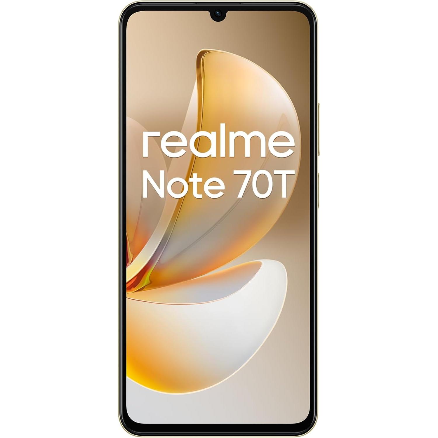 Realme - Smartphone Realme Note 70T 4 GB RAM + 128 GB almacenamiento, pantalla de 90 Hz, batería de larga duración y diseño Beach Gold para uso diario