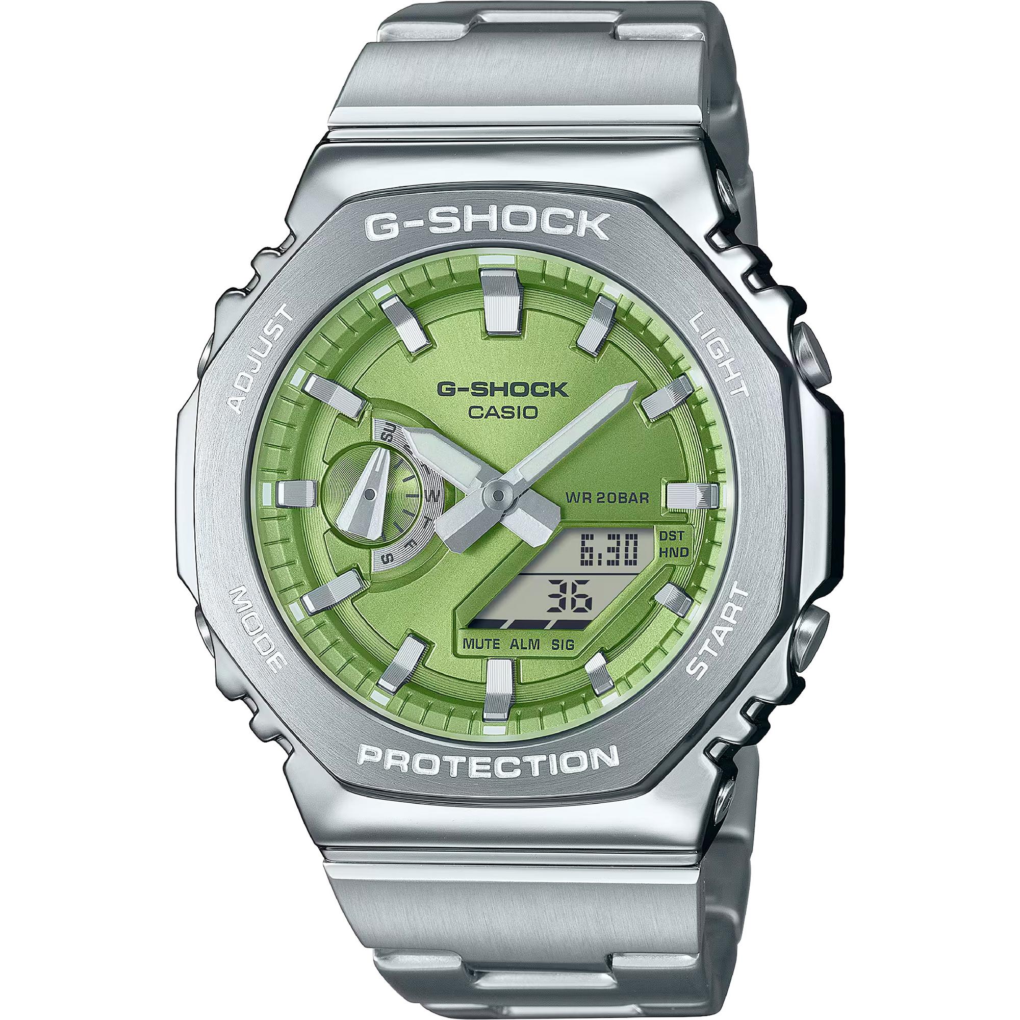 Reloj de pulsera CASIO G-Shock - GM-2110D-3AER correa color: Gris plata Dial Verde Hombre
