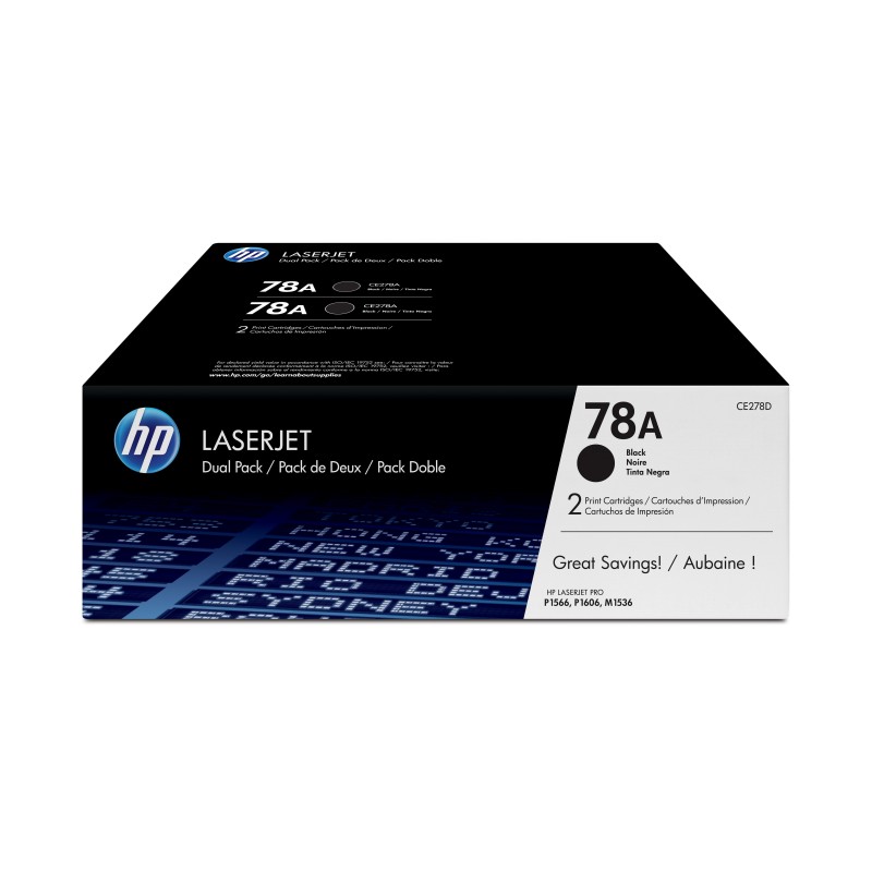 HP - Pack de ahorro de 2 cartuchos de tóner original LaserJet 78A negro CE278AD