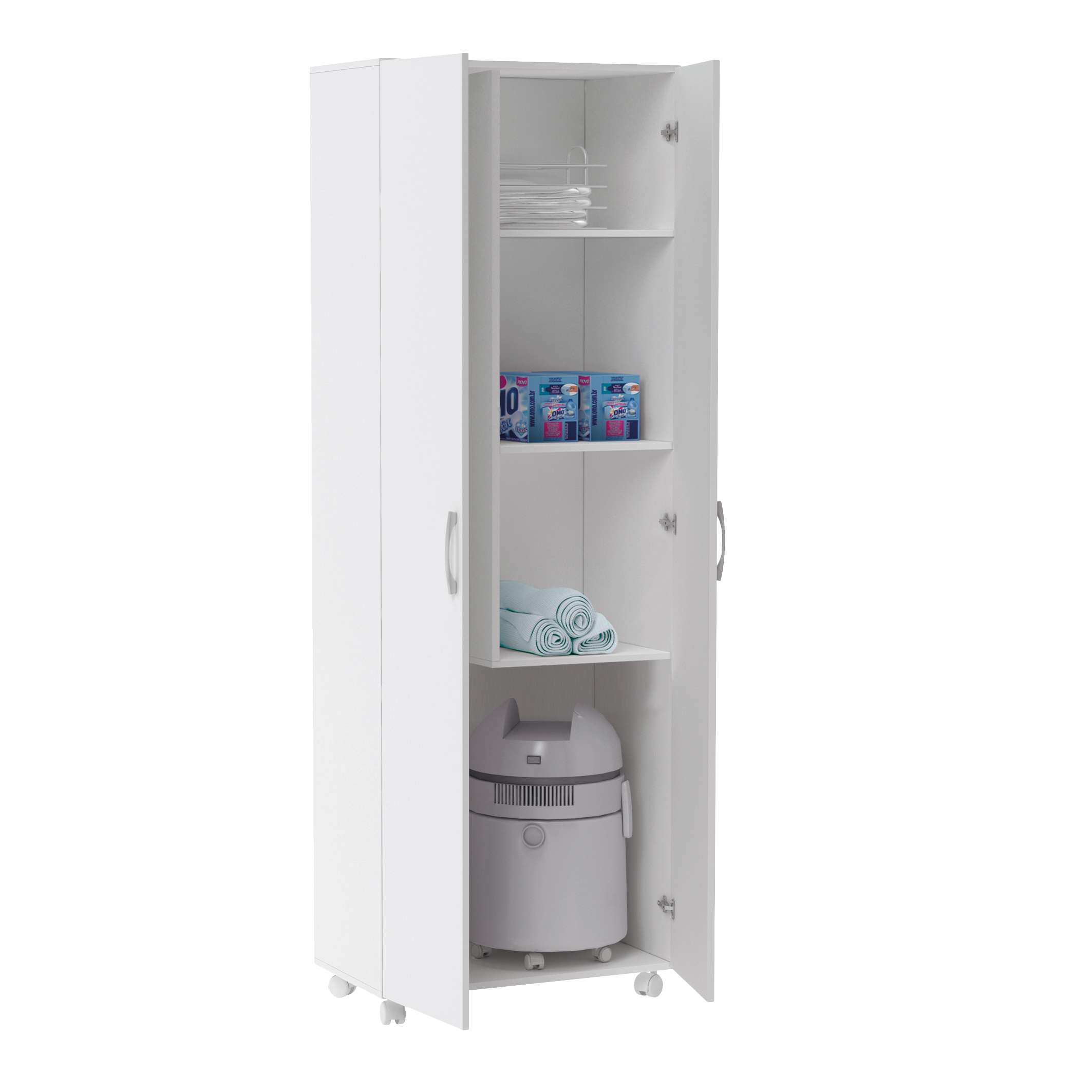 Miroytengo Armario Auxiliar Alto Multiusos Con Ruedas y 2p Color Blanco 72x183 cm