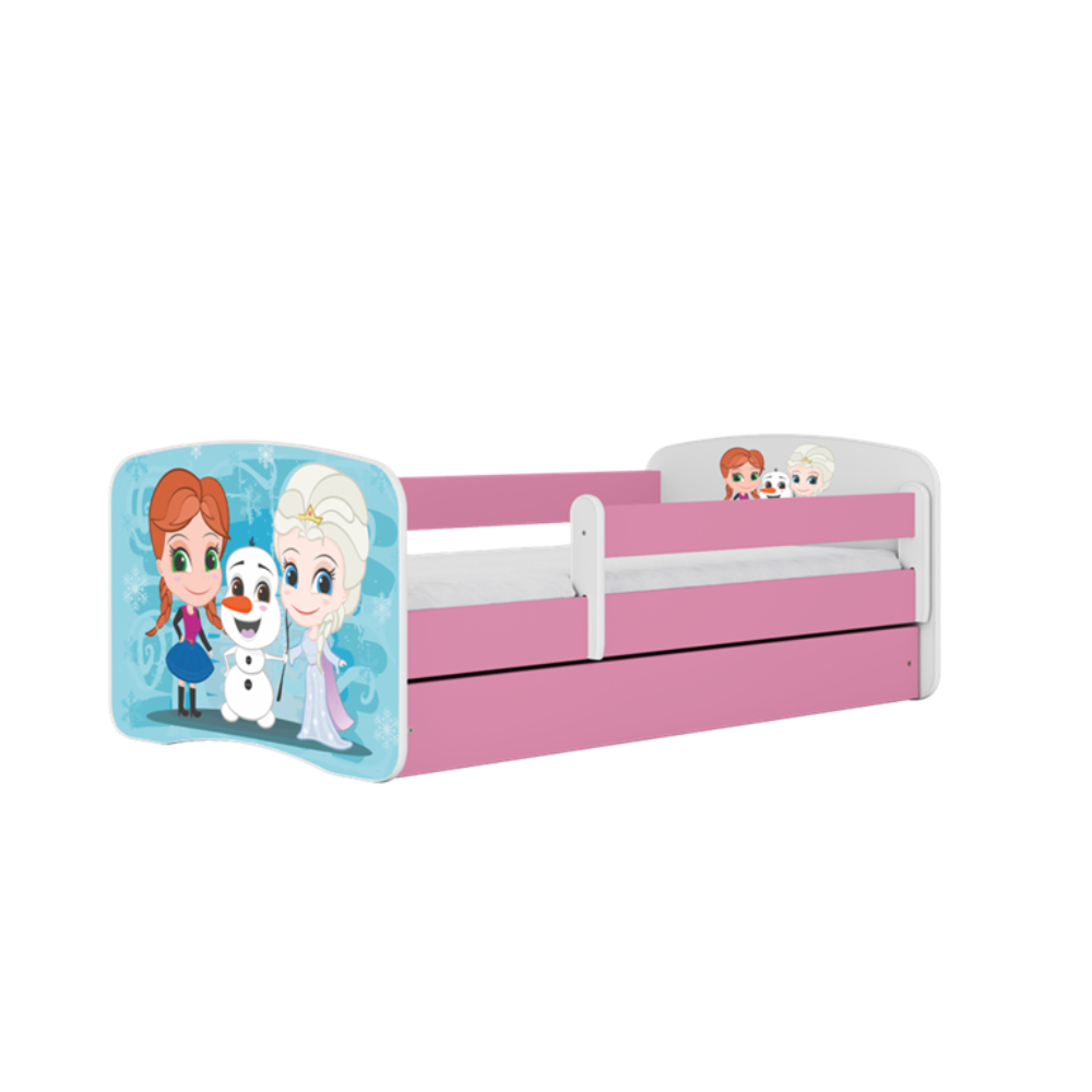 Cama 160 x80 cm Kocot Kids com gaveta e colchão BabyDreams Frozen Land Pink