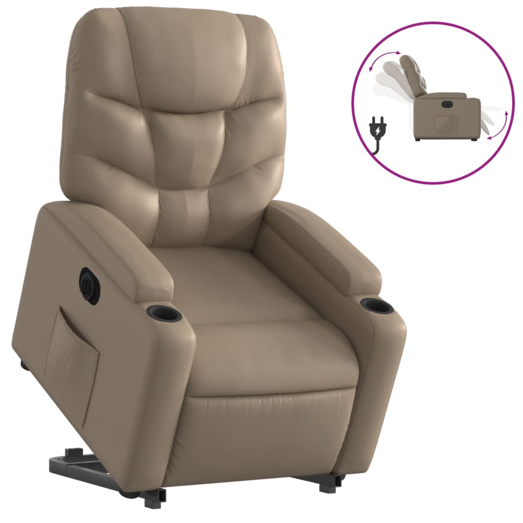 vidaXL Sillón elevable eléctrico cuero artificial capuchino