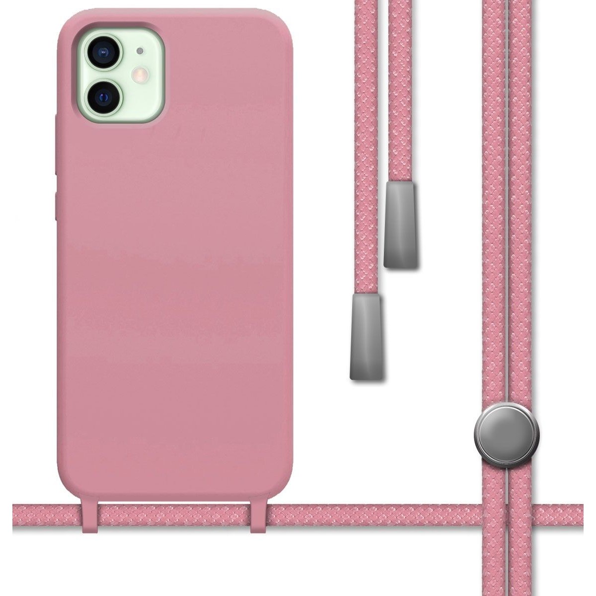 Tumundosmartphone Funda Silicona Líquida con Cordón para Iphone 12 Mini (5.4) color Rosa