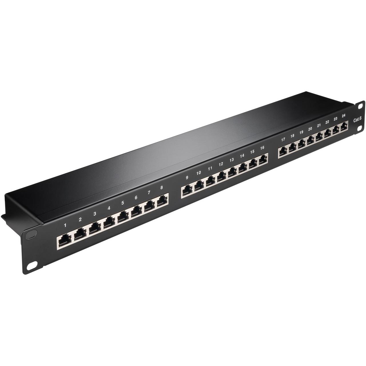Goobay 24-Port Patch Panel - Bahía de Entrada (RJ-45, Cat6, Negro)