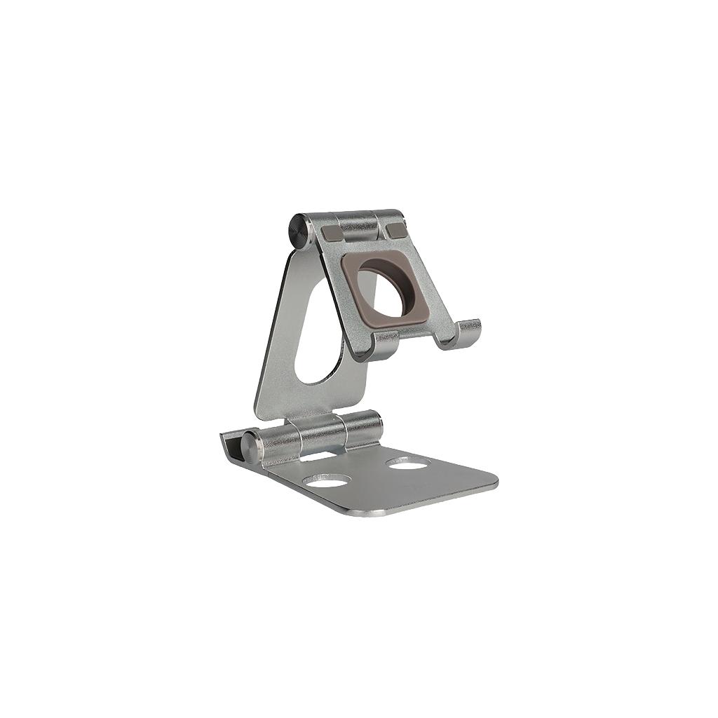 Soporte multi dispositivo escritorio para movil tablet smartwatch Ksix Swivel Rotación 360° Material aluminio Base resistente color gris