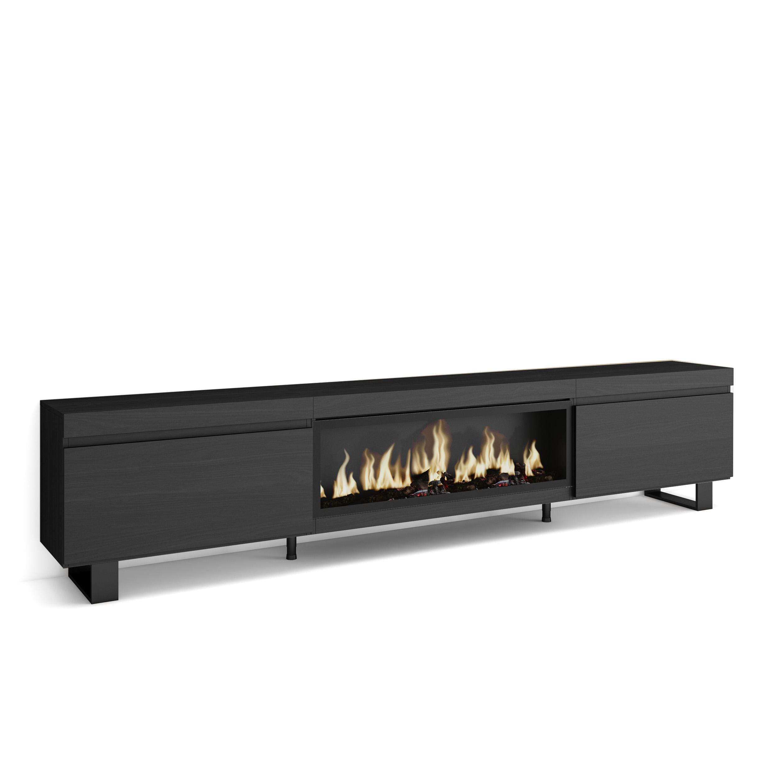 Skraut Home, Mueble TV, Televisión, Muebles de salón, almacenaje adicional, 267x35x57cm, Chimenea eléctrica XXL led efecto fuego 3d