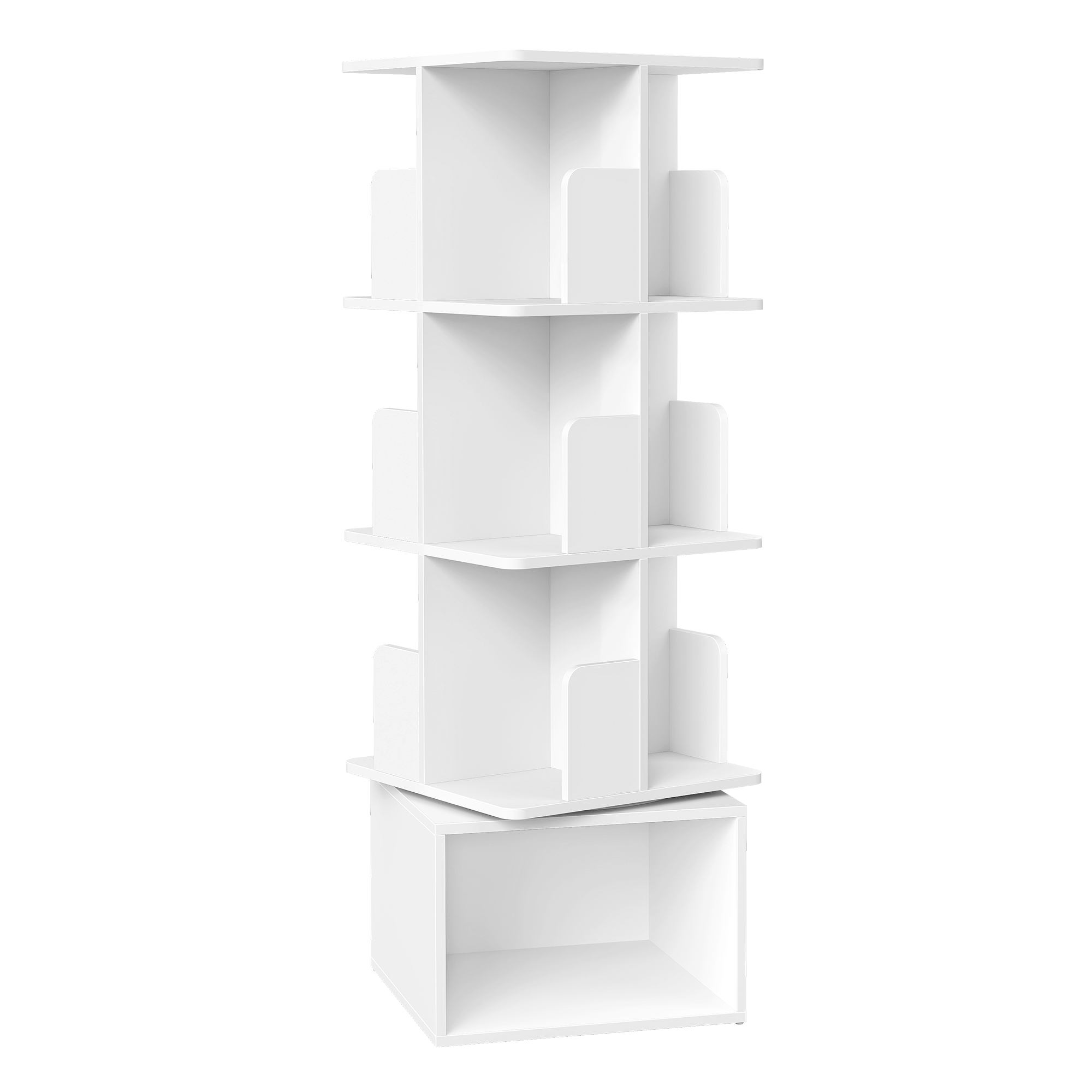 VASAGLE Custos Colección - Estantería Giratoria de 4 Niveles, Librería Rotatoria 360°, con Compartimentos Abiertos, 40 x 40 x 124,6 cm, para Dormitorio, Salón, Oficina, Blanco Nube