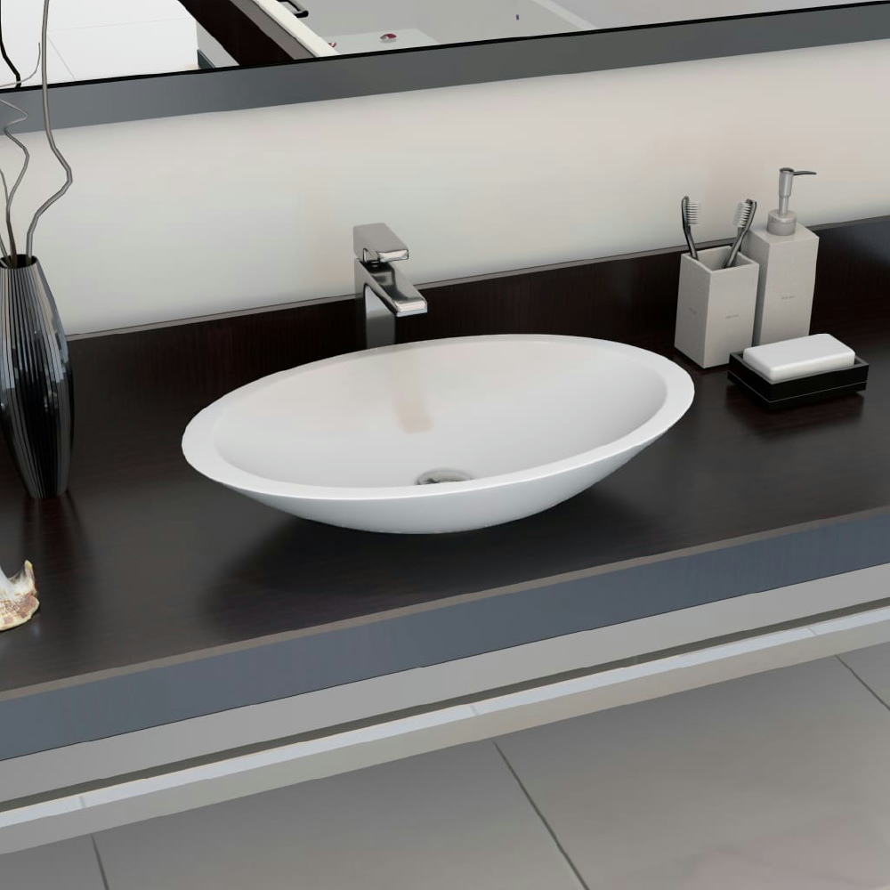vidaXL LAVABO 59,3X35,1X10,7 CM RESINA MINERAL/MÁRMOL BLANCO