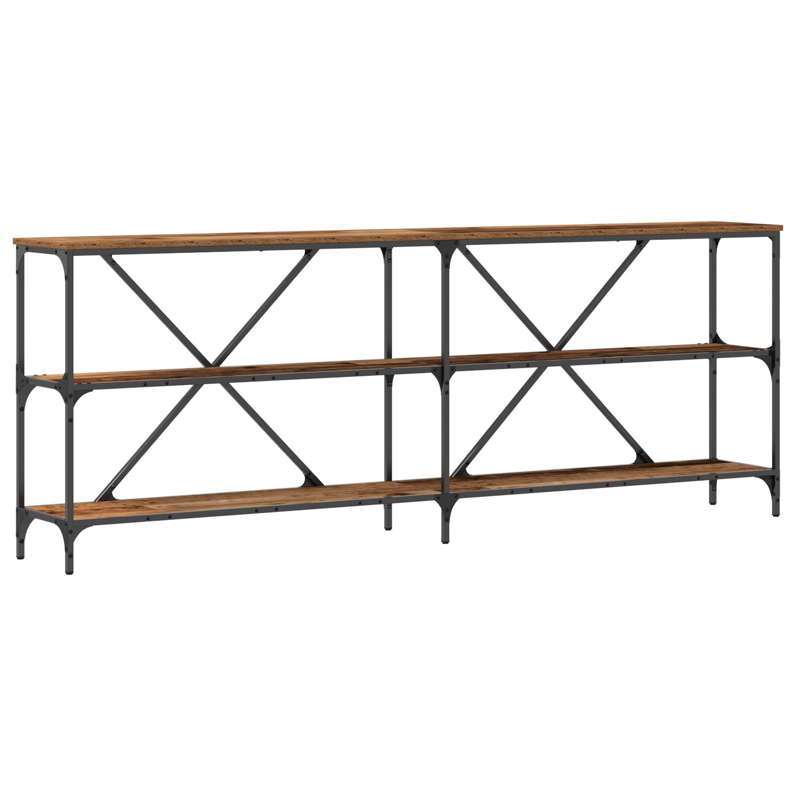 mesa consola vidaXL de madera vieja 200x30x75 cm en madera compuesta y acero