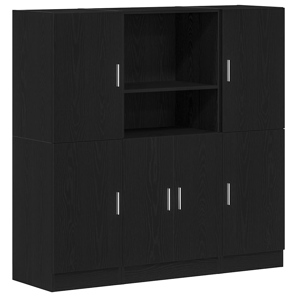 vidaXL Mueble de cocina 3 piezas madera contrachapada negro