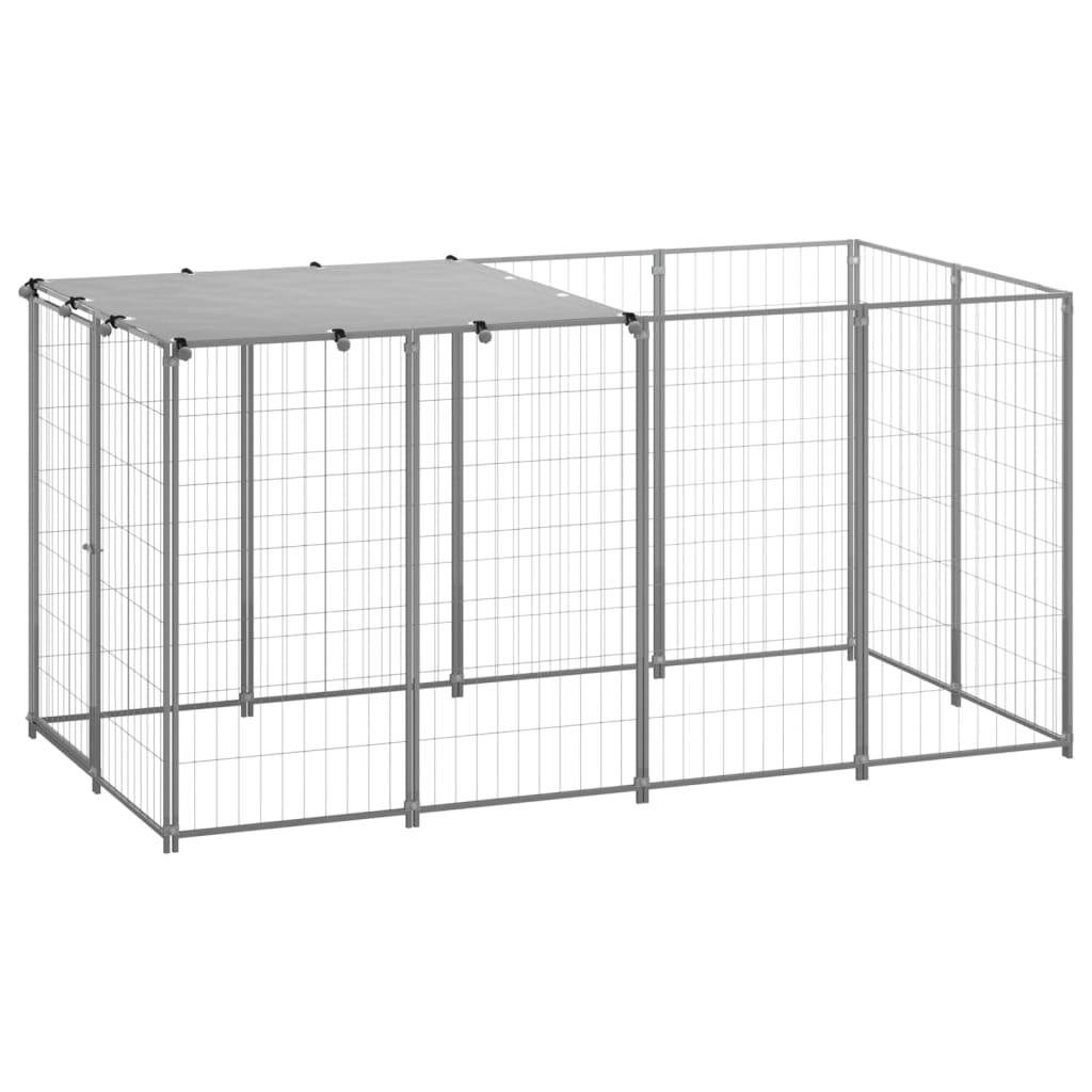 vidaXL Perrera 2,42 m² Acero Casa Jaula Perro Cachorro Recinto Mascota Color Plateado,  Negro, y mas