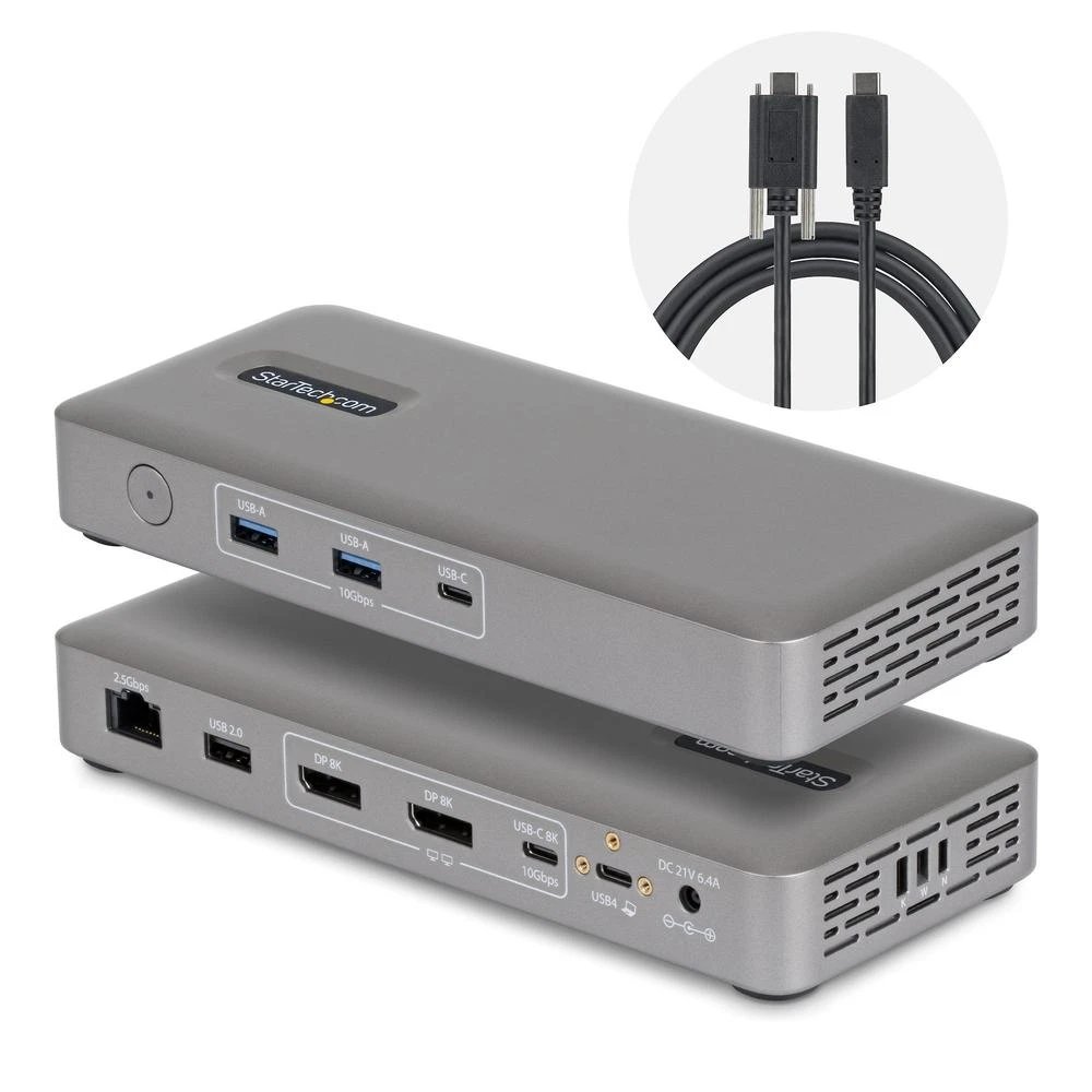 StarTech - Estación de acoplamiento USB4 208UE-USB4-DOCK con 2 puertos DisplayPort, soporte 8K y conexión 2500 Mbps para entornos profesionales