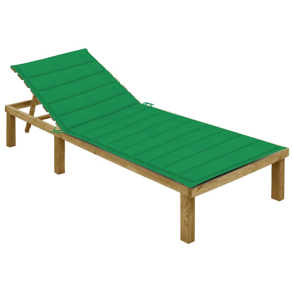 vidaXL Tumbona con cojín madera de pino impregnada en color Negro/Verde brillante/Estampado cuadros rojos y más | acolchados duraderos para sofás de jardín terraza exterior