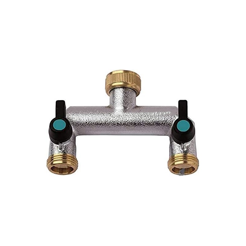 SUINGA Grifo de jardín doble 3/4'' x 3/4'' vertical de latón con doble conexión y boquilla ideal para sistemas de riego