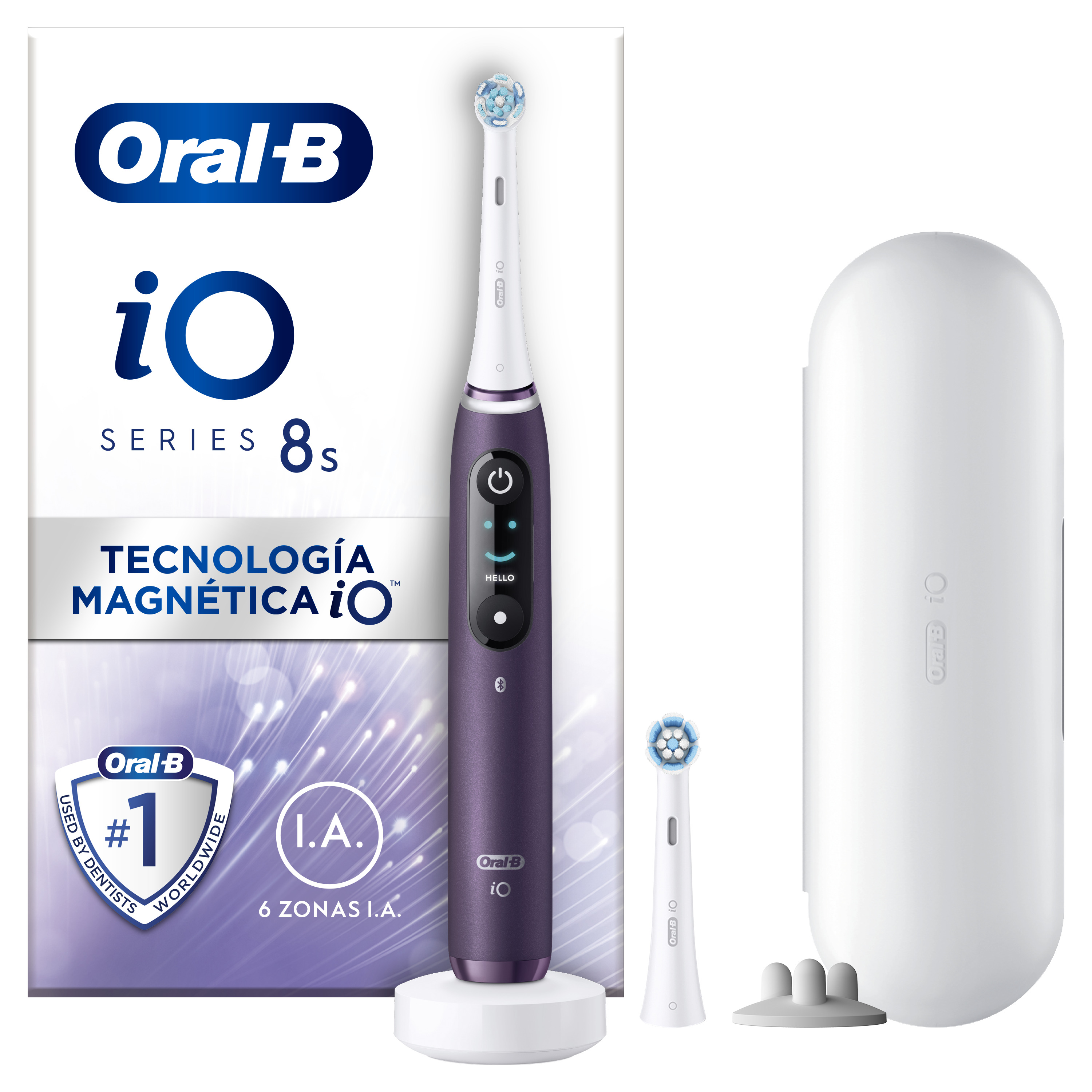 Oral-B - Oral-B iO 8S cepillo eléctrico violeta con 2 cabezales y 1 estuche de viaje diseñado por Braun