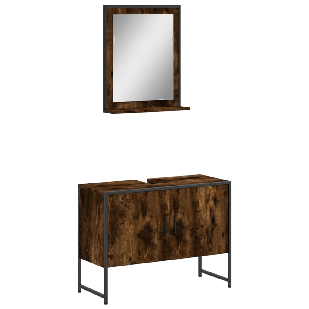 vidaXL Set de muebles de baño 2 pzas madera ingeniería roble ahumado