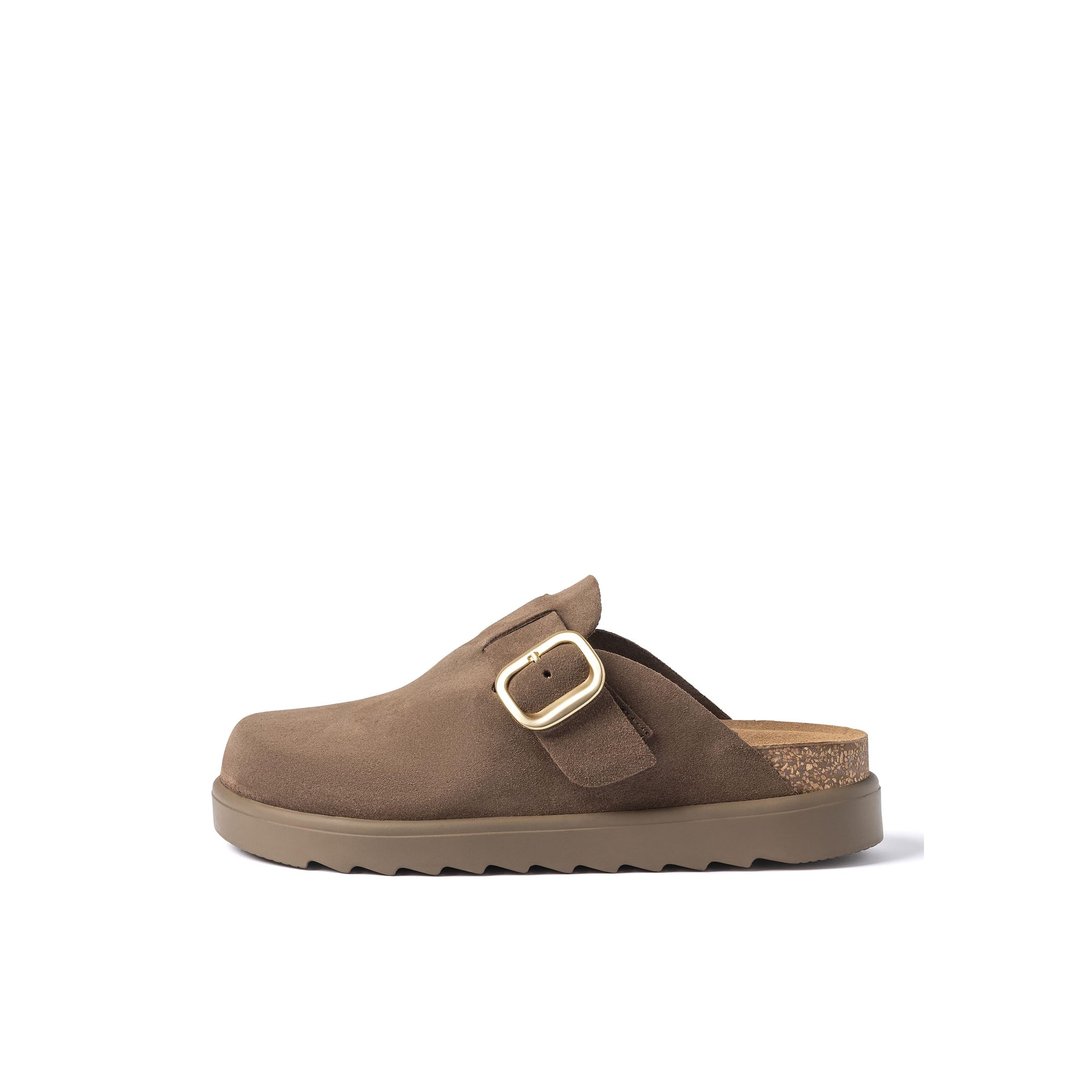 YOKONO Zueco plano TUNEZ-599 MARRÓN OSCURO | Zapatos mujer Primavera-Verano | Piel vacuna  Serraje | 4 CM