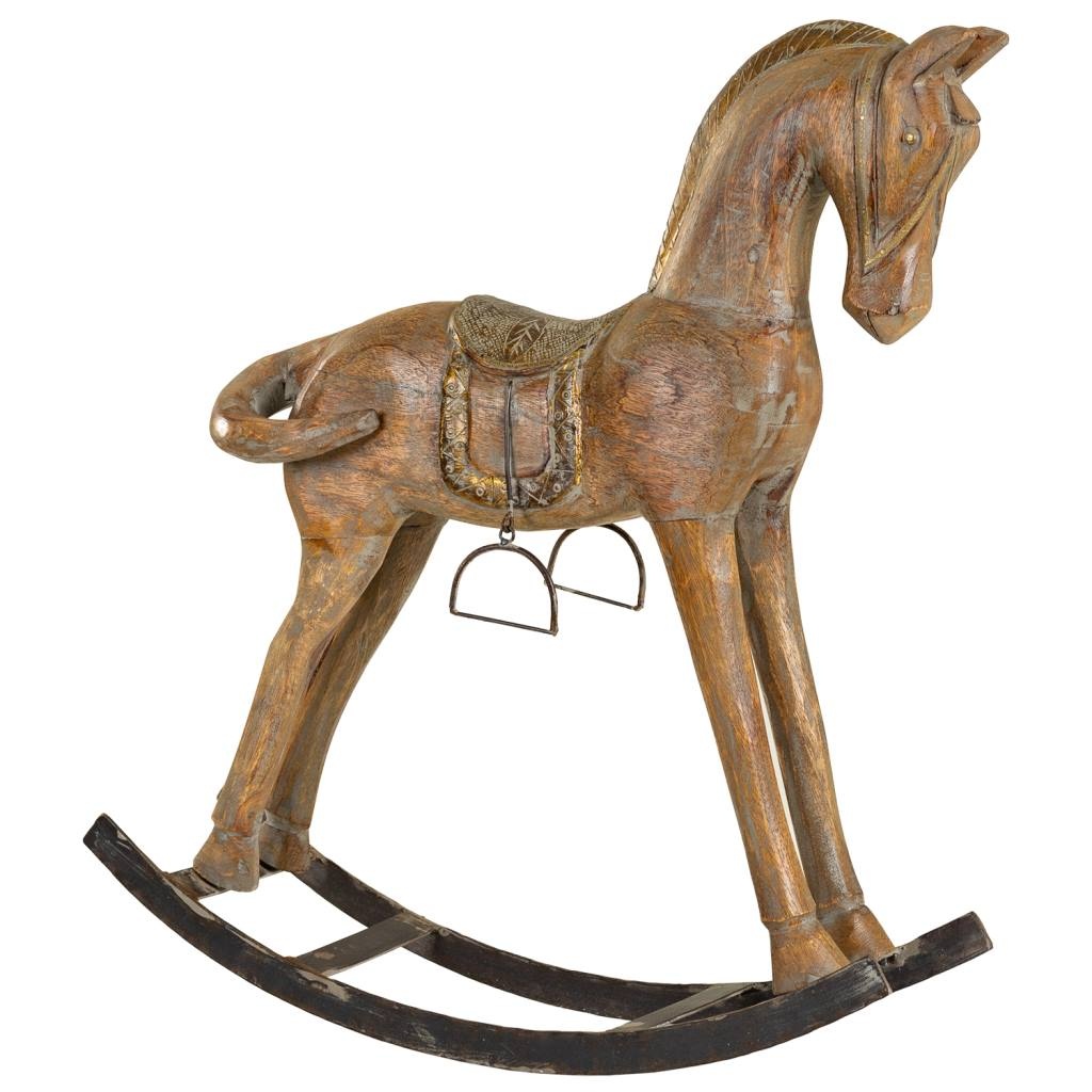 Wonderlust Deco - Caballo balancín de madera acabado artesanal marrón 56x14x58h cm Marrón 56x14x58h cm