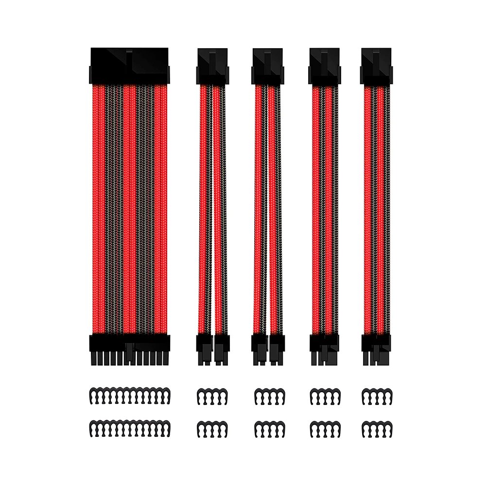 Phoenix - Kit de cables de fuente de alimentación PHECABLE-BR para PC gaming, 24 pines ATX + 4+4 EPS + 6+2 GPU, 30 cm, 18 AWG, negro y rojo