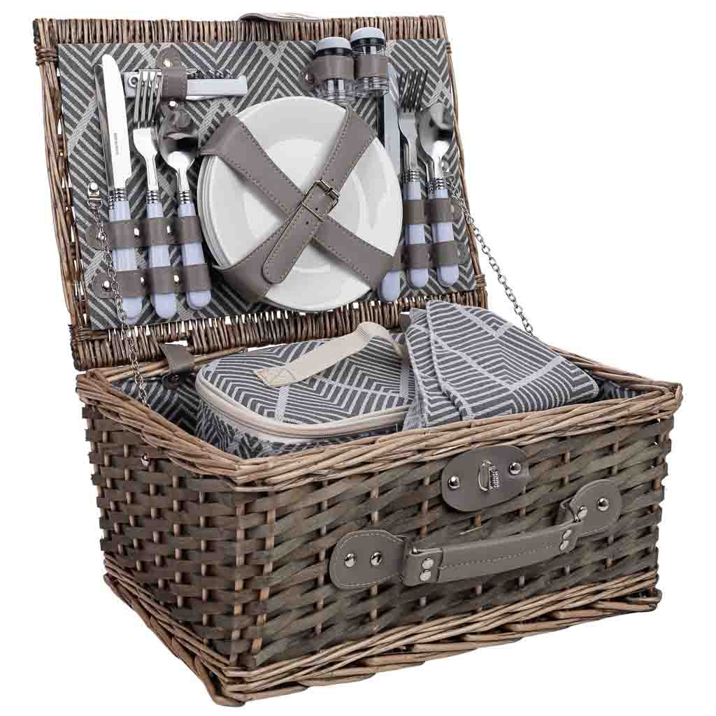 Wonderlust Deco - Cesta de picnic 4 servicios gris oscuro 40x28x19 cm Gris oscuro 40x28x19h cm