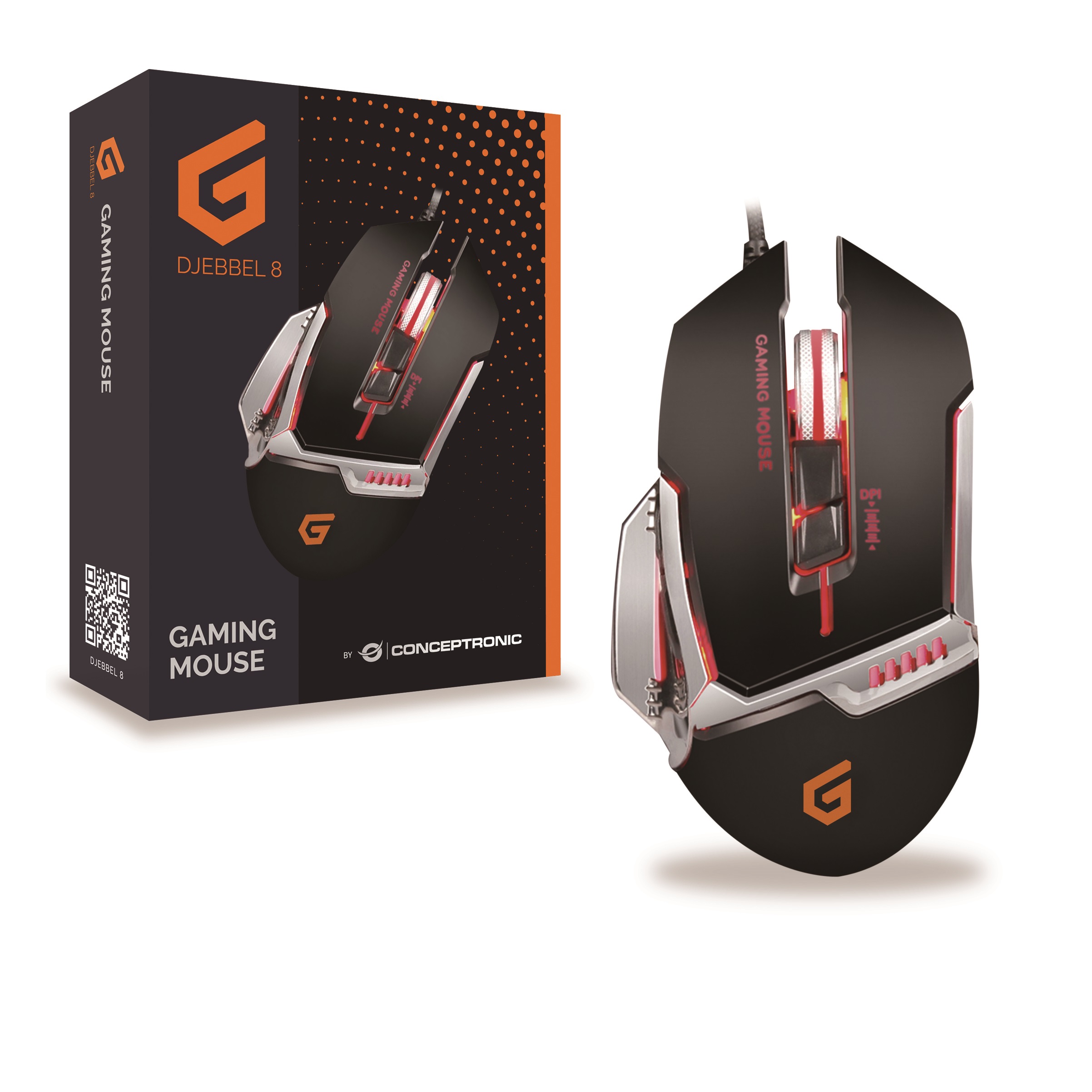 Mouse gaming conceptronic djebbel02b usb alta sensibilidad sensor 4000dpi botones programables