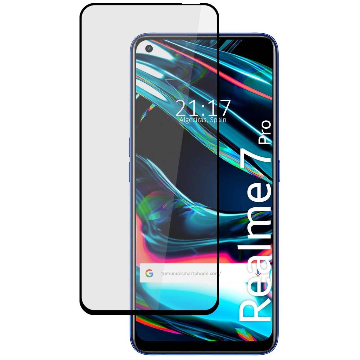Tumundosmartphone Protector Cristal Templado Completo 5D Full Glue Negro para Realme 7 Pro Vidrio