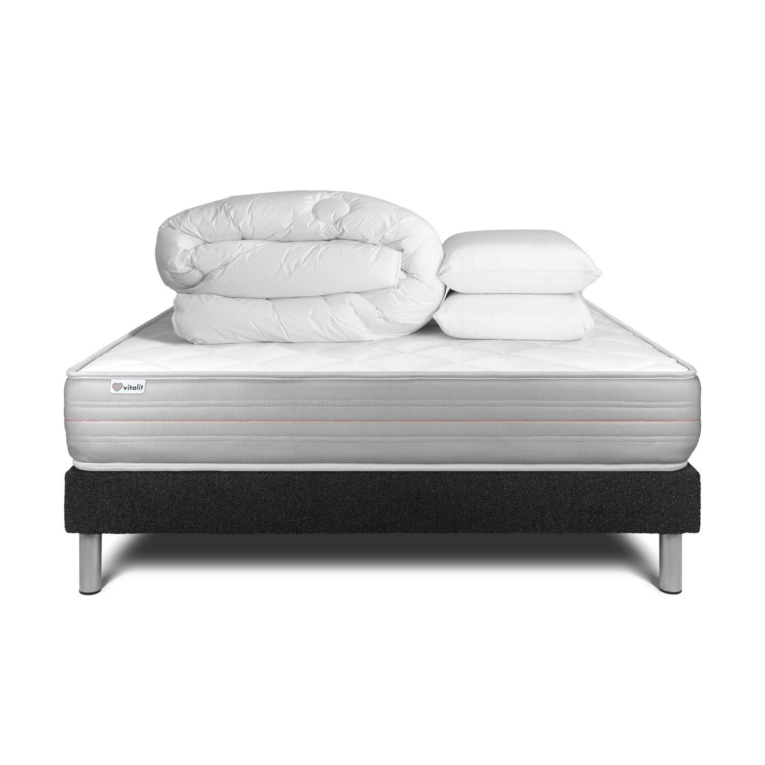 Pack cama completa - Colchón 180x200cm + Somier con láminas (kit) + 2 almohadas + Edredón - Vitalmemo