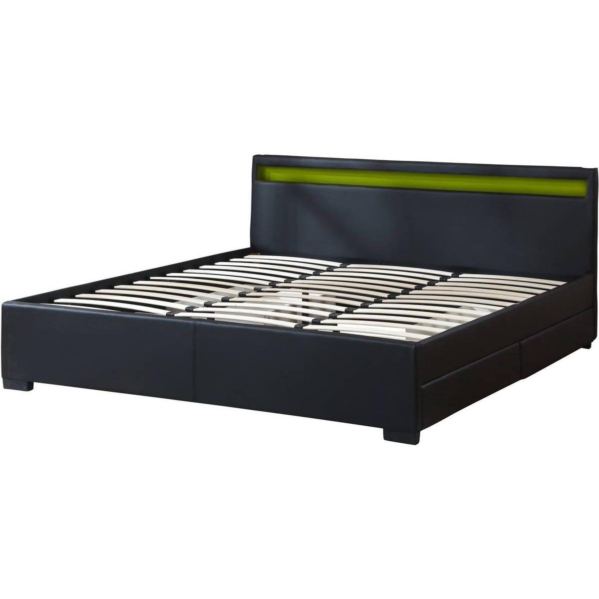 Habitat y Jardin - Cama doble "Nico" - LED - 180 x 200 cm - Negro