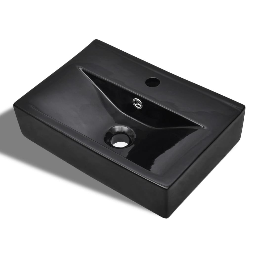 vidaXL Lavabo Rectangular con Agujero Desagüe Cerámica Brillo Lavamanos Color Blanco,  Negro, y mas