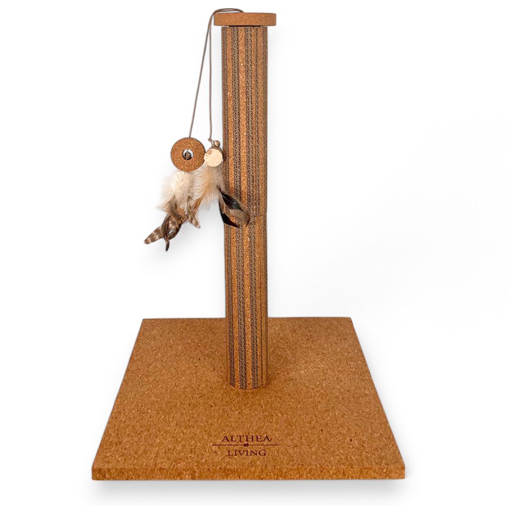 Poste Rascador Vertical para Gatos Brisa de Corcho Natural con Juguete Colgante | Estiramiento y Rascado Diario | Base Estable y Diseño Desmontable para Interior | Althea Living
