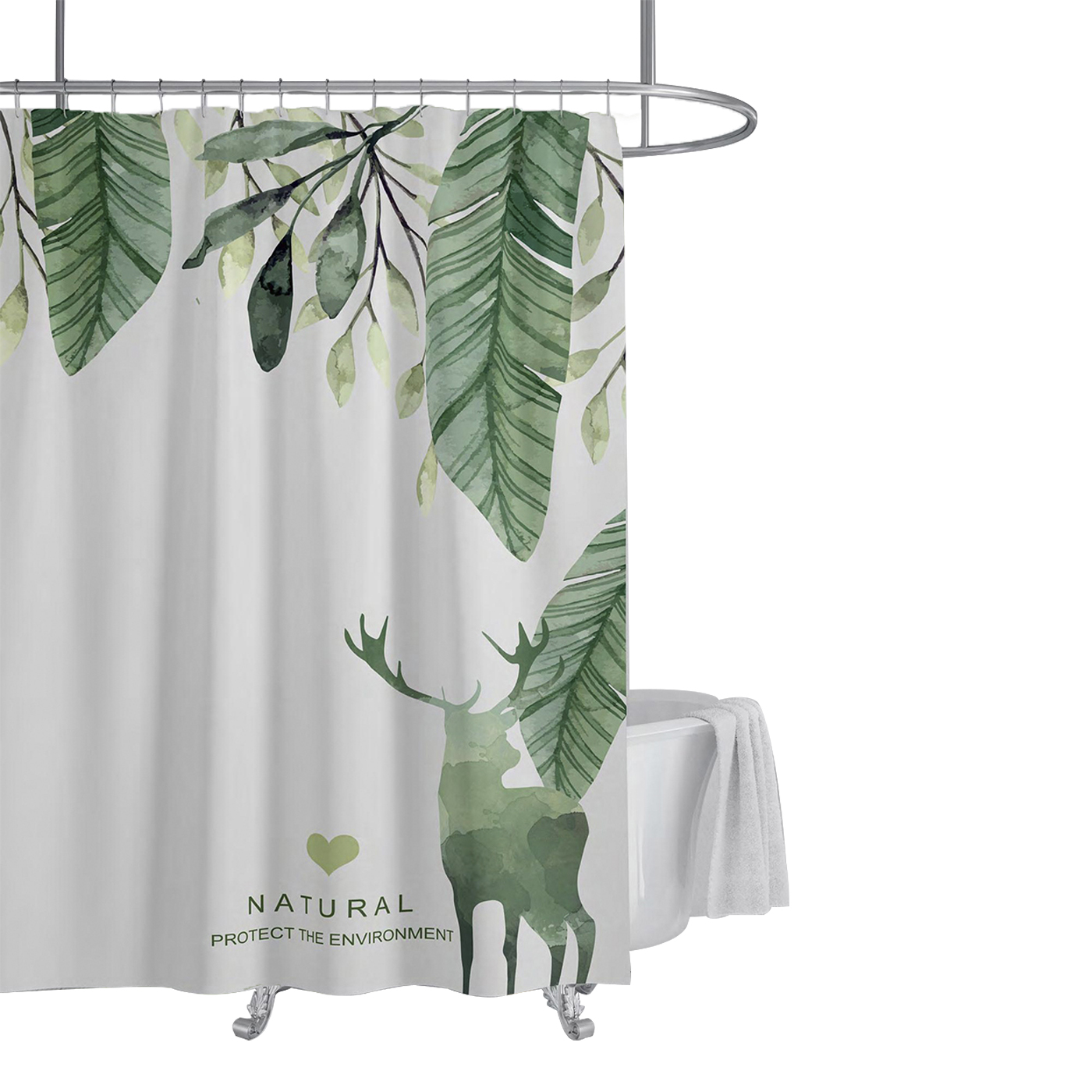 Cortina Impermeable para Baño y Ducha, 100% Poliéster. Lavable a Máquina, 180x180 cm, 12 Ganchos. Tela Impermeable, Anti Moho,Resistente al agua.