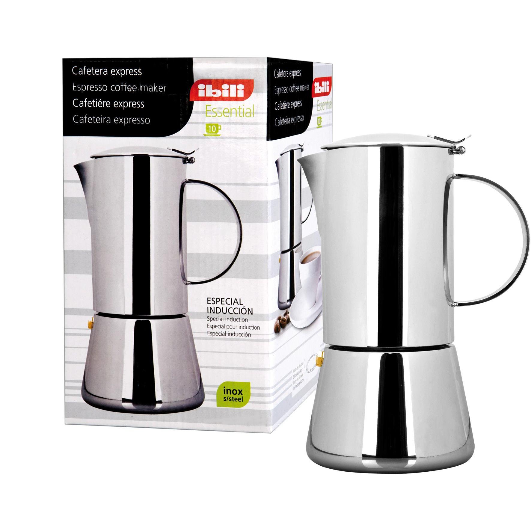 IBILI - Cafetera express Essential, 10 tazas, 500 ml, Acero Inoxidable, Apto para inducción