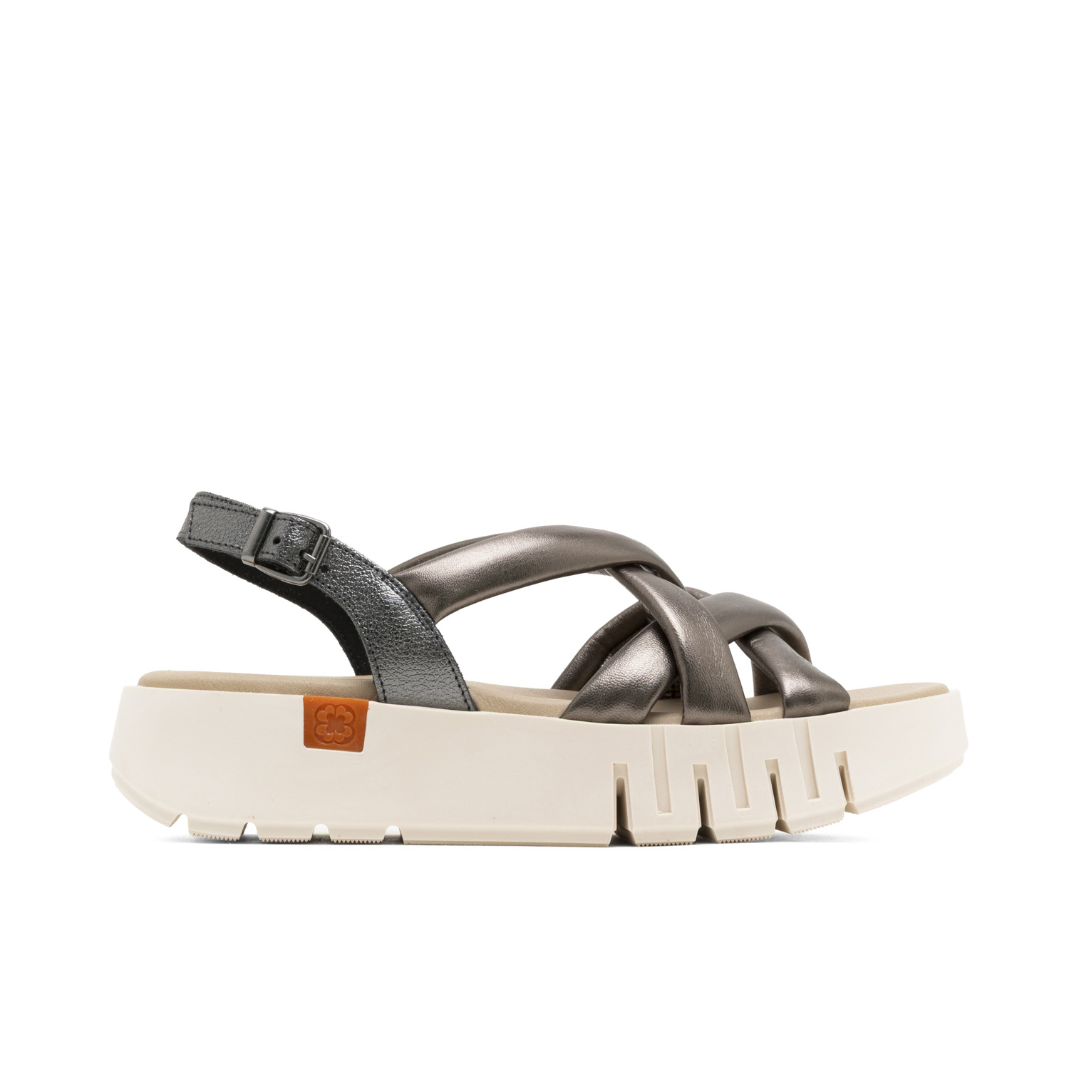 Sandalia de Cuña de Piel Daniela en Plomo – Diseño Multicolor con Tiras de Piel Tubular y Hebilla Ajustable, Cuña de 4 cm y Plataforma de 1,5 cm, Plantilla Acolchada para Máxima Comodidad, Suela Antid