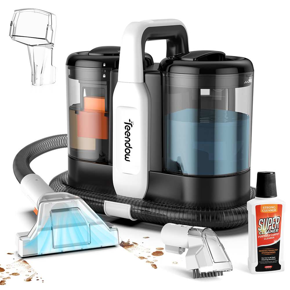 Aspiradora Limpiador de Agua para Tapicerias Teendow C5 Aspiradora Aspiradoras de liquidos y solidos sin Cable mascotas Alfombras, Succión Potente de 11KPa, Bajo Ruido (≤80dB), Capacidad del Tanque de Agua de 1500ml