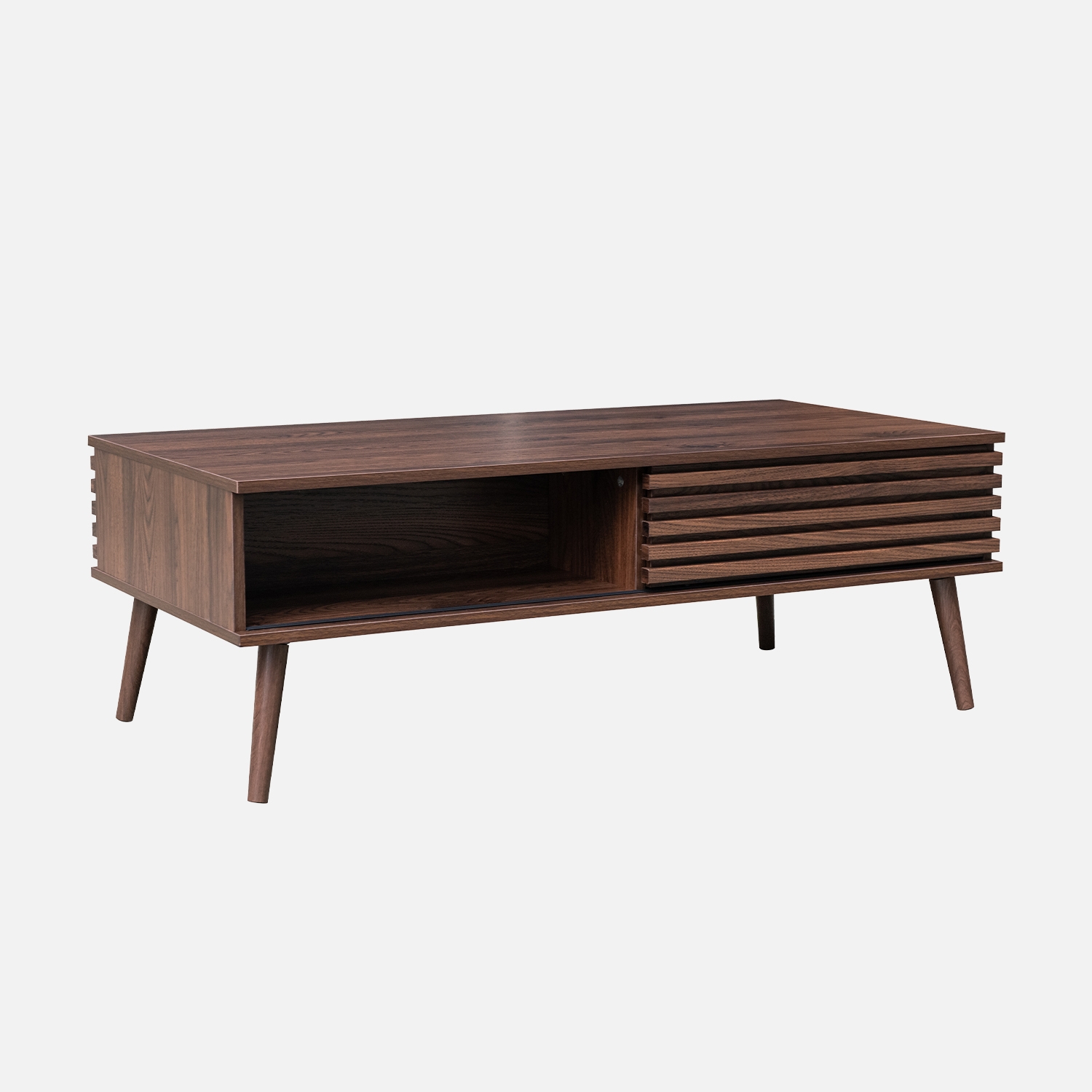 sweeek - Mesa de centro escandinava con puertas correderas , Madere , 59x119x41