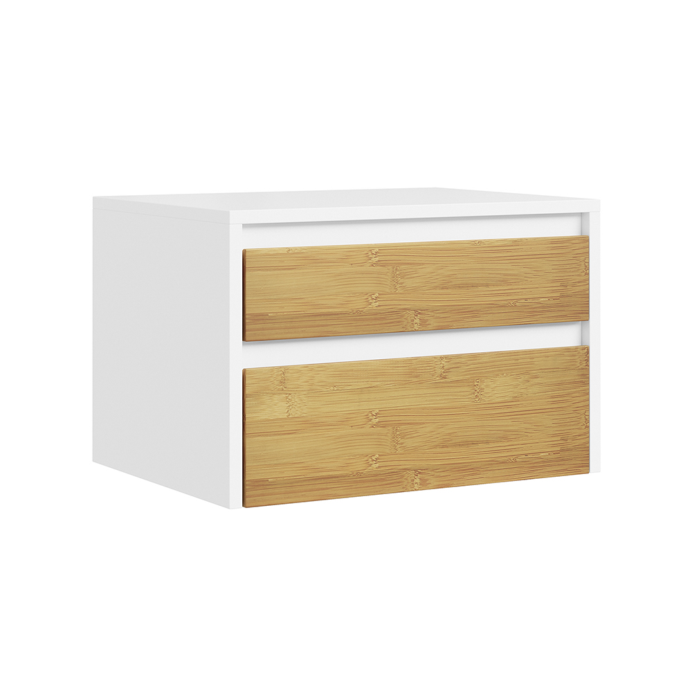 SoBuy Mesilla de noche colgante blanca con 2 cajones de bambú | 40×36×26 cm