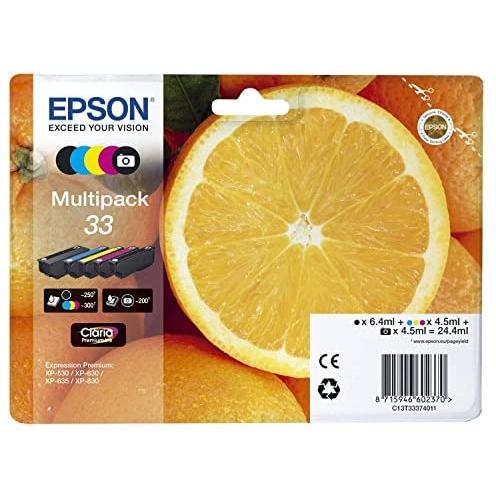 Cartuchos de Tinta Epson Multipack 5 Colores Claria Premium 33 para Impresoras Expression Premium XP-530, XP-630, XP-635, XP-830, XP-540, XP-640, XP-645, XP-900, XP-7100