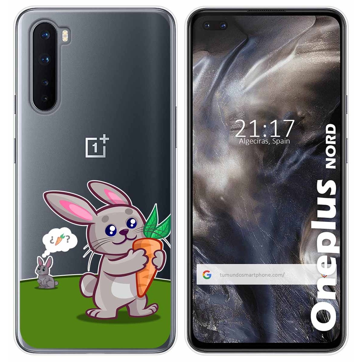 Tumundosmartphone Funda Gel Transparente para OnePlus Nord diseño Conejo Dibujos