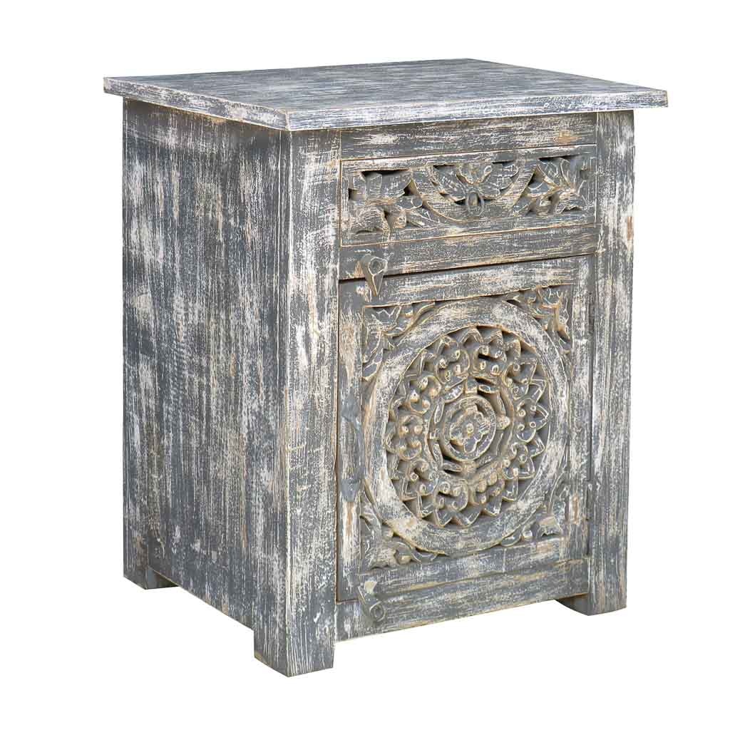 Wonderlust Deco - Mesita de madera acabado artesanal 60x40x70 Gris 60x40x70