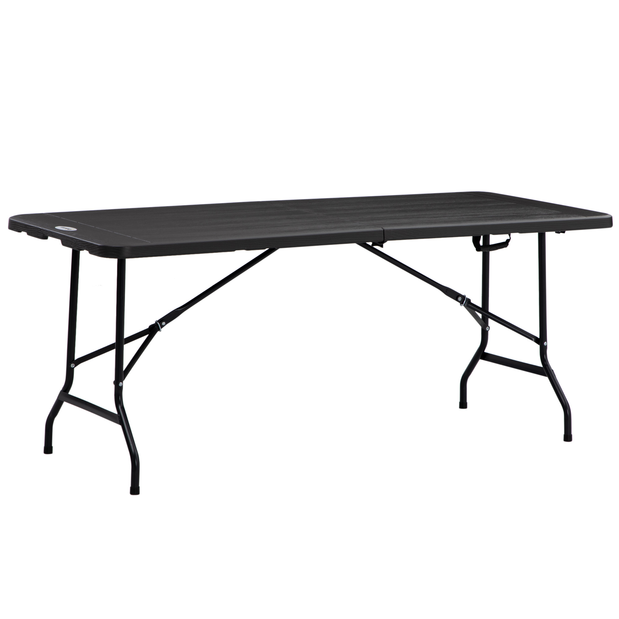 Outsunny Mesa Plegable de Jardín Rectangular Portátil 180x75,5x73 cm Mesa Jardín Exterior de Acero y HDPE con Asa de Transporte para 6 Personas Carga 100 kg Gris Oscuro