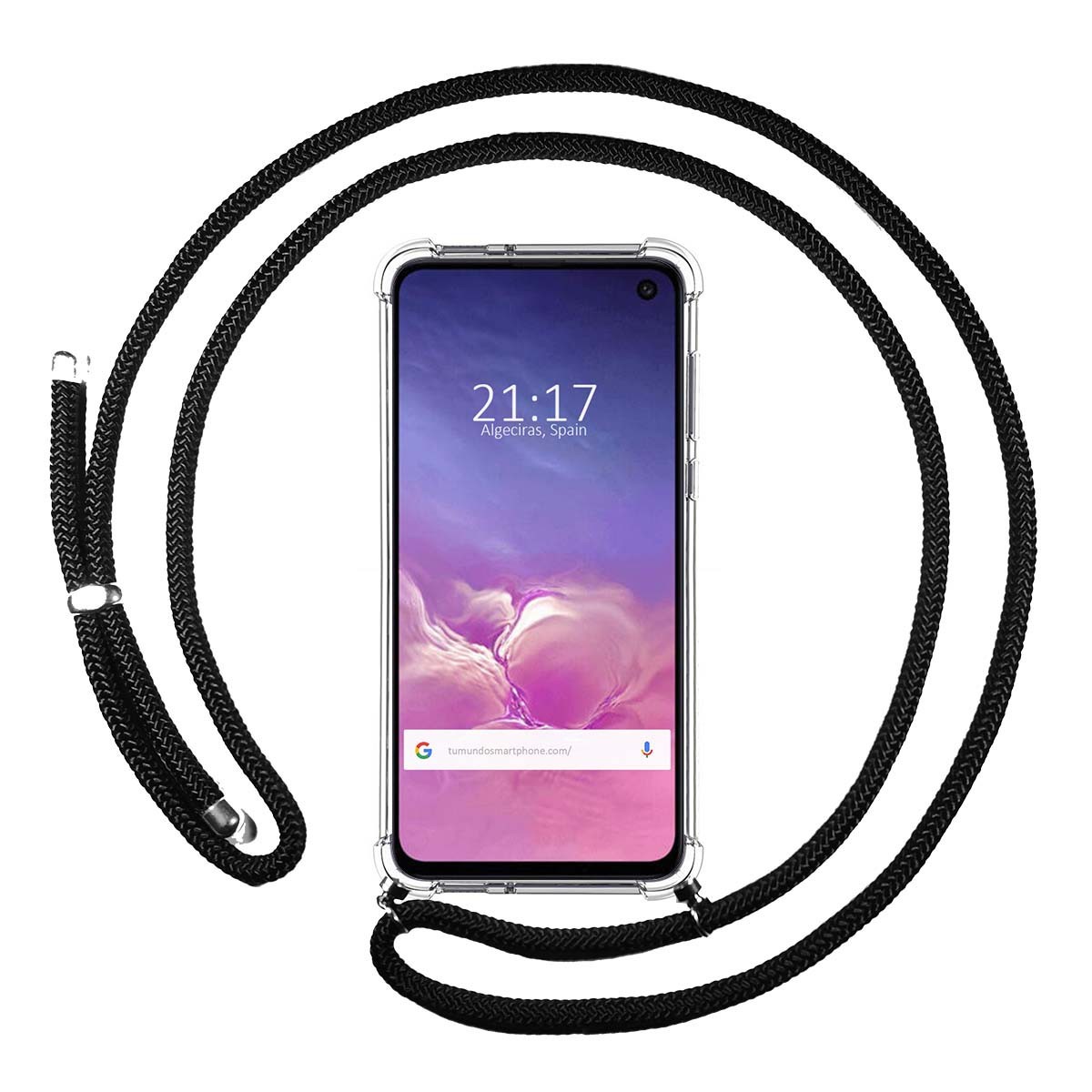 Tumundosmartphone Funda Colgante Transparente para Samsung Galaxy S10e con Cordon Negro